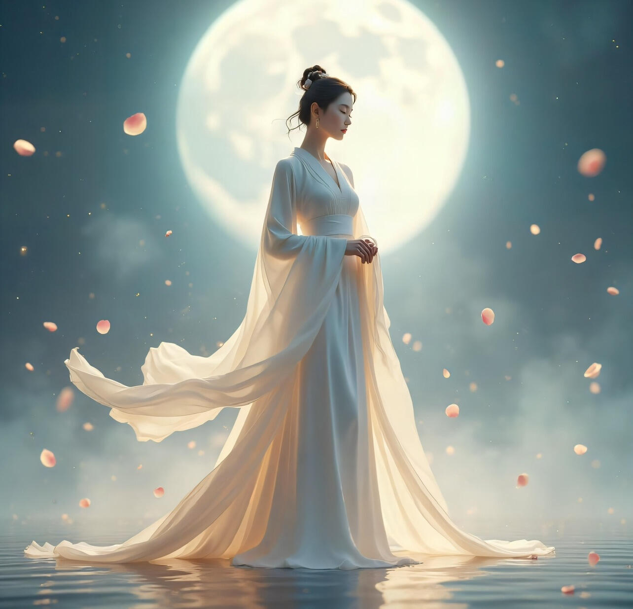 Bring tranquil moonlight energy into your home with “Lunar Grace – Serenity of the Soul,” a Feng Shui-inspired artwork that radiates peace, clarity, and feminine strength. The graceful figure under the full moon symbolizes emotional balance, purity, and ca