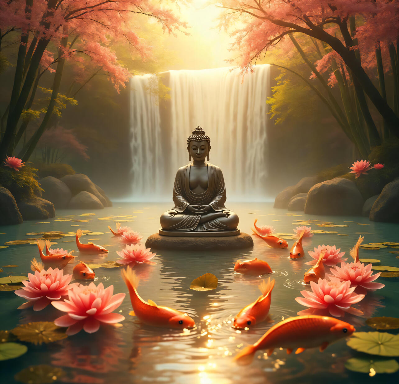 Serenity Flow Wall Art Vastu Inspired Buddha Waterfall Canvas for Peace Abundance and Positive Energy Home Decor