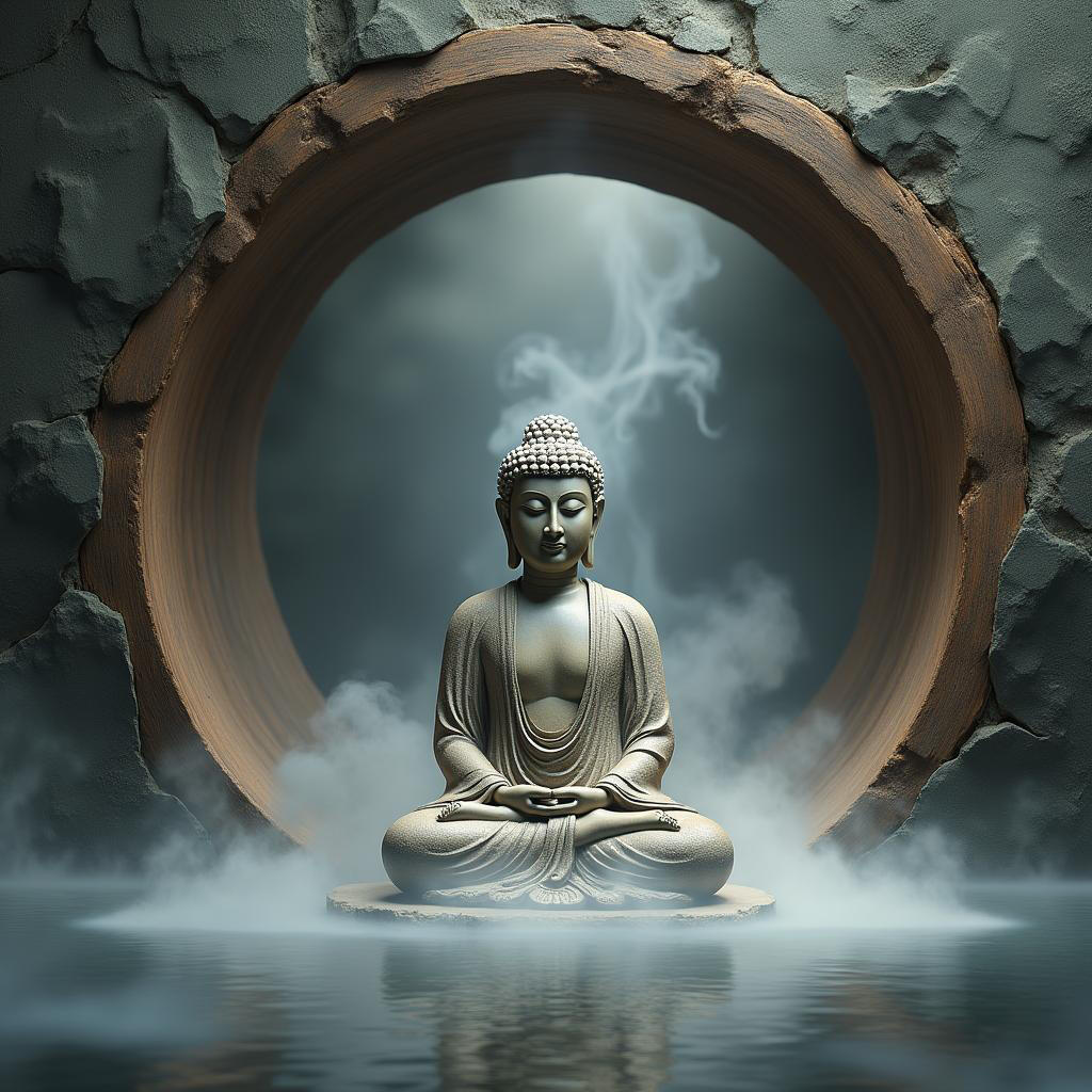 The meditating Buddha framed by the circular gateway represents inner stillness and the infinite cycle of peace. In Feng Shui, circular forms channel continuous flow of chi, while in Vastu the seated Buddha enhances meditation and calm. Why it Matters: Ide